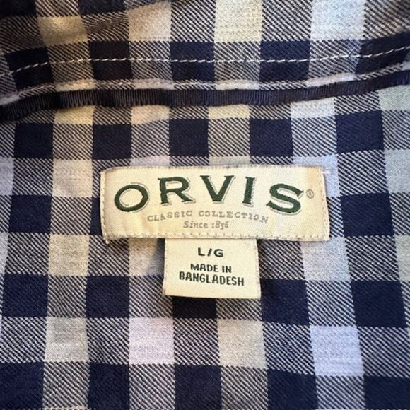 Orvis Large Blue and Charcoal Plaid Long Sleeve Button‎ Down Shirt - Picture 3 of 7